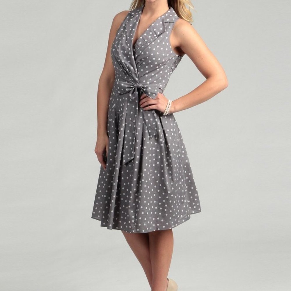 Evan Picone Gray and White Polka Dot Dress